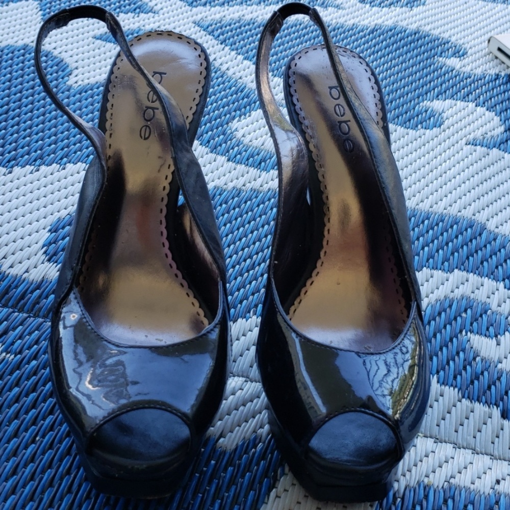 Bebe Zahara sling back platform heels